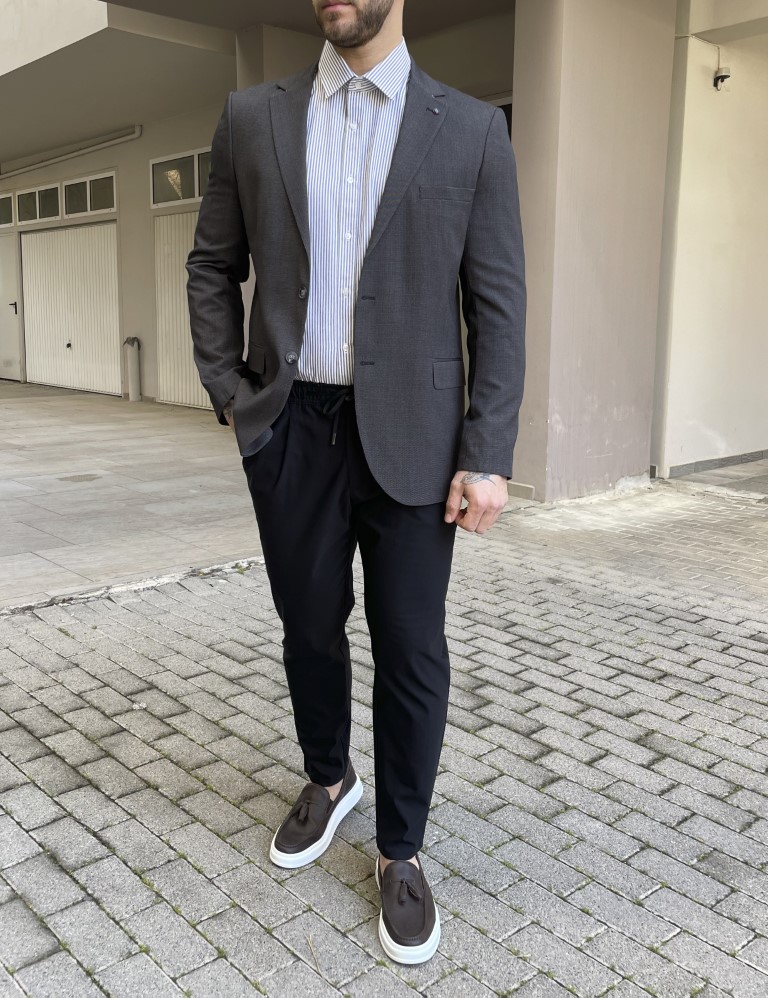 Ανδρικό ανθρακί σακάκι με τσέπες 6591B φωτογραφία